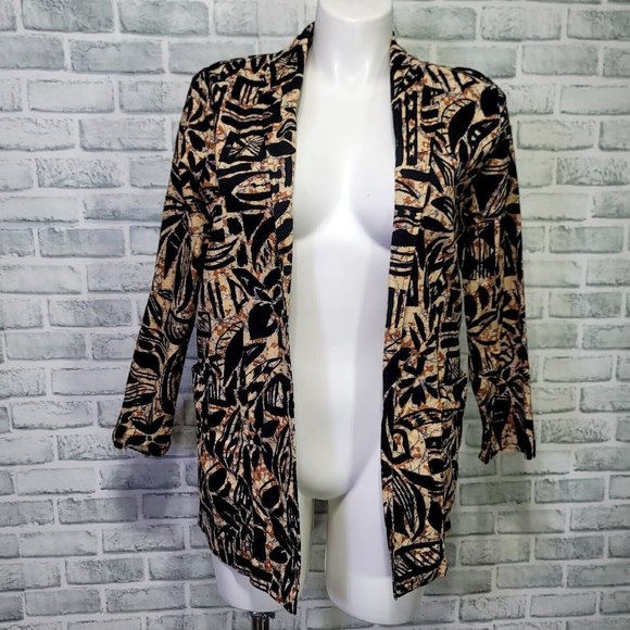 Vintage 80s Isadora New York Abstract Earth Tones Pattern Lightweight Blazer‎ - Picture 1 of 7